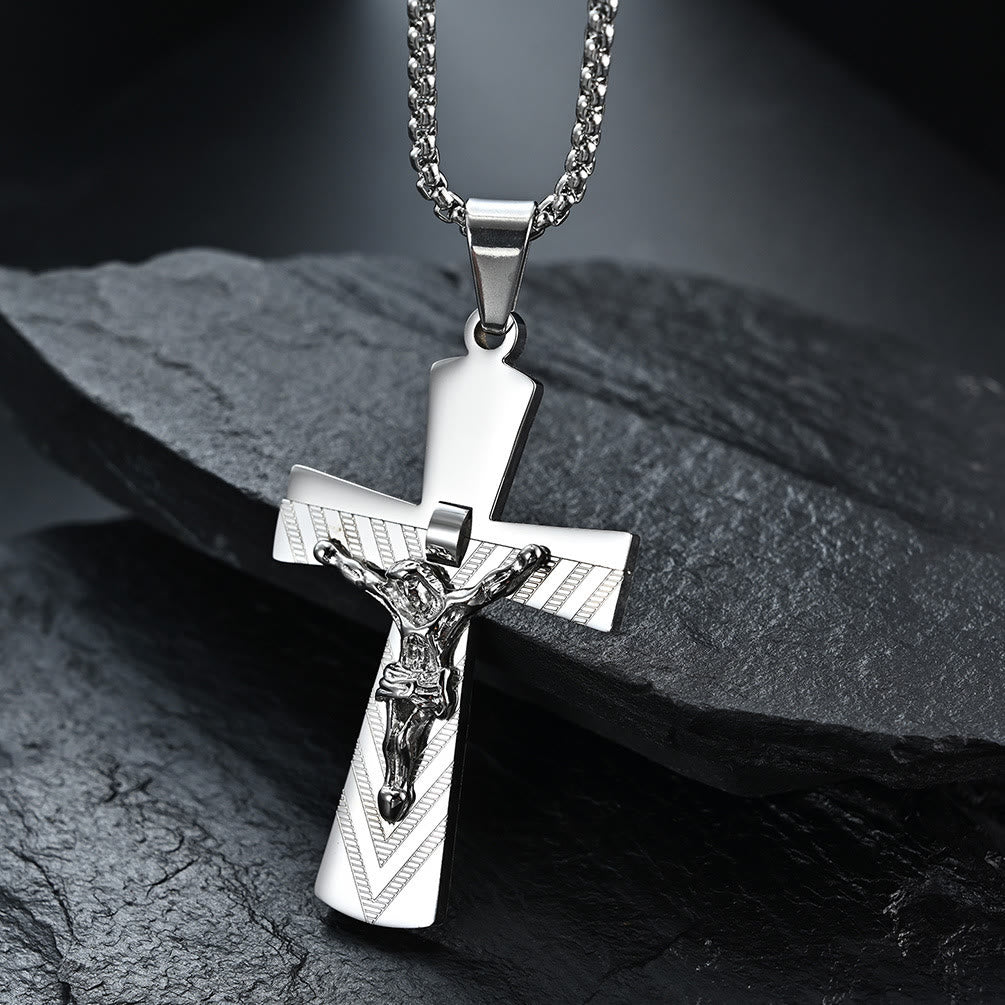 Collar de Acero Inoxidable de Fe Sagrada con Cruz Crucifijo de Jesús Estilo Moderno
