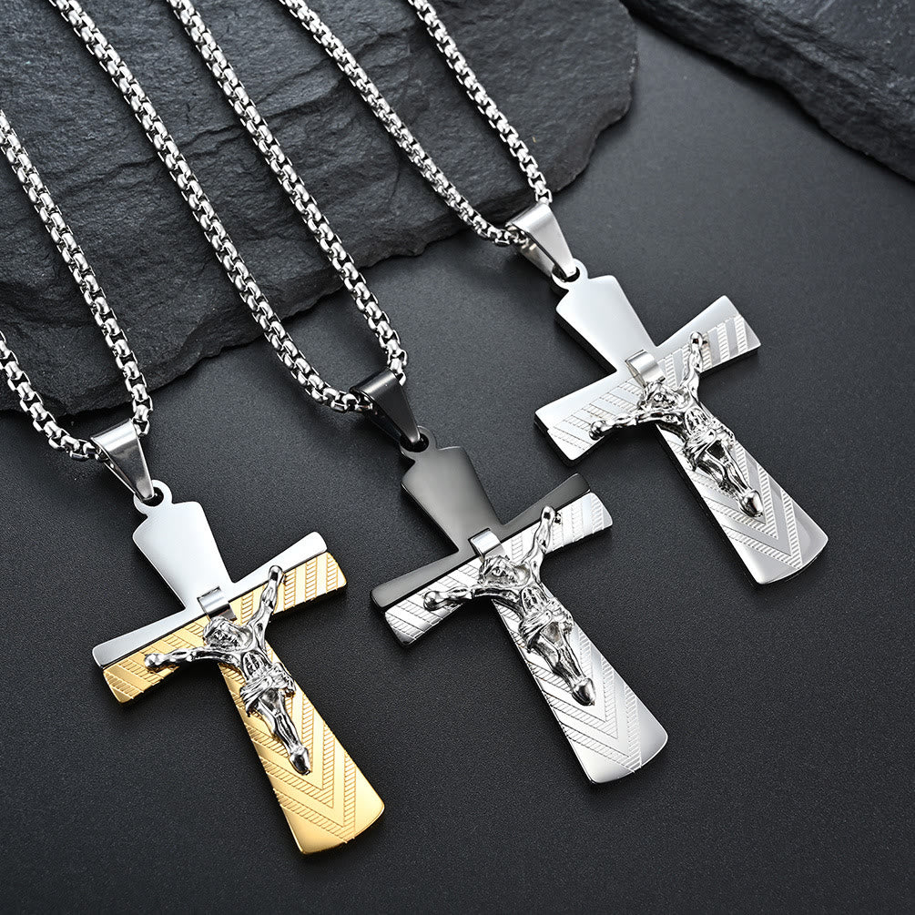 Collar de Acero Inoxidable de Fe Sagrada con Cruz Crucifijo de Jesús Estilo Moderno
