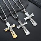 Collar de Acero Inoxidable de Fe Sagrada con Cruz Crucifijo de Jesús Estilo Moderno