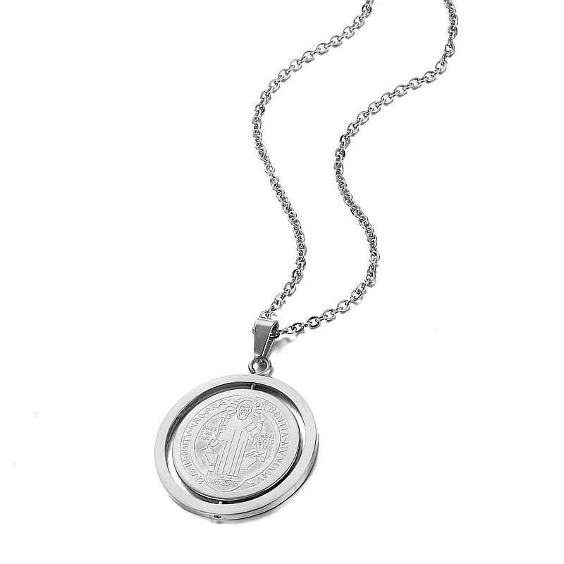 Collar con Dije de Medalla de San Benito Giratorio a Doble Cara Estilo Clásico