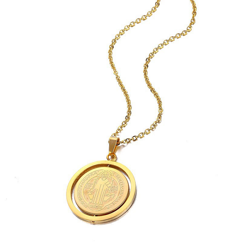Collar con Dije de Medalla de San Benito Giratorio a Doble Cara Estilo Clásico