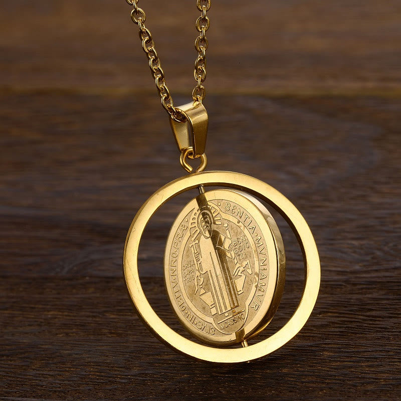Collar con Dije de Medalla de San Benito Giratorio a Doble Cara Estilo Clásico