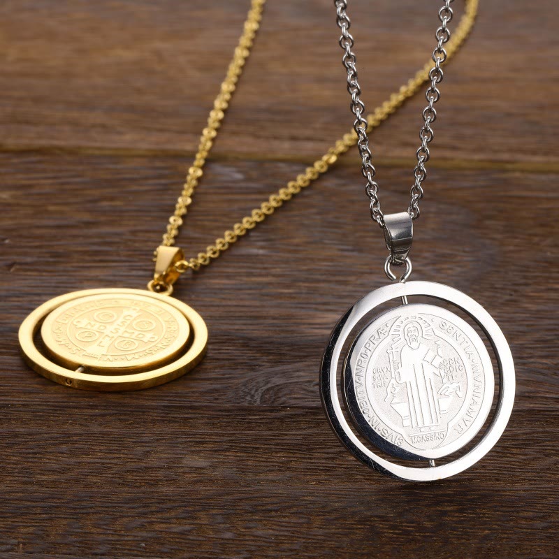 Collar con Dije de Medalla de San Benito Giratorio a Doble Cara Estilo Clásico