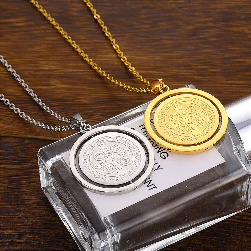 Collar con Dije de Medalla de San Benito Giratorio a Doble Cara Estilo Clásico