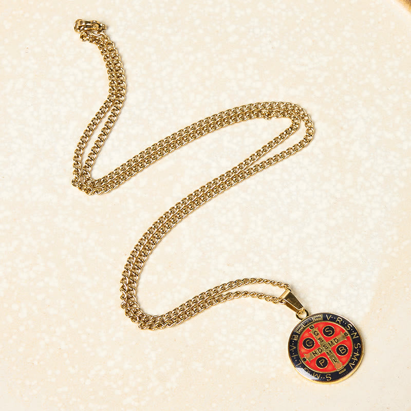 Collar con Dije de Fe y Protección Símbolo de San Benito en 2 Colores Estilo Retro