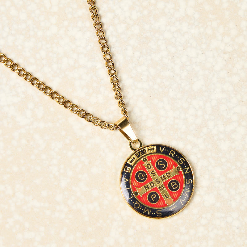 Collar con Dije de Fe y Protección Símbolo de San Benito en 2 Colores Estilo Retro