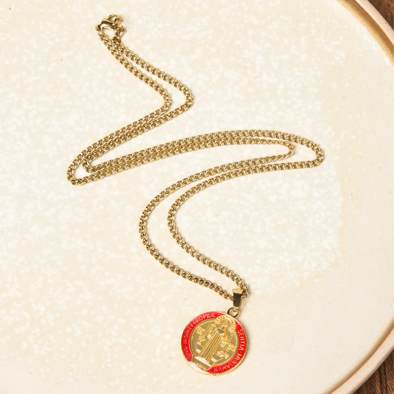 Collar con Dije de Fe y Protección Símbolo de San Benito en 2 Colores Estilo Retro