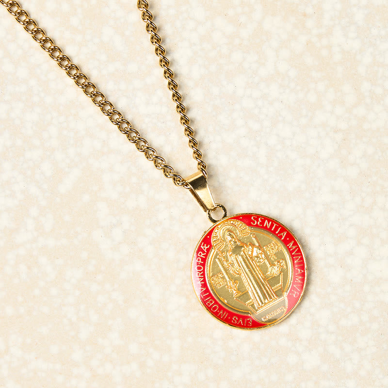 Collar con Dije de Fe y Protección Símbolo de San Benito en 2 Colores Estilo Retro