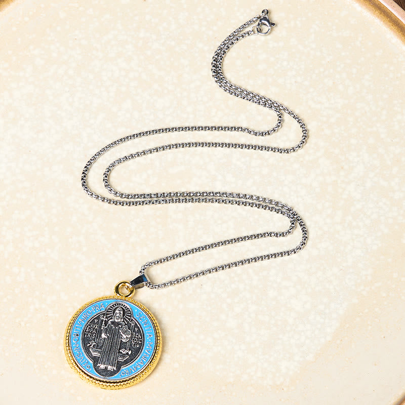 Collar con Dije de Fe Símbolo de Exorcismo de San Benito en 2 Colores Estilo Retro