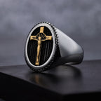 Anillo de Titanio con Crucifijo Sencillo Estilo Retro: Protección y Fuerza