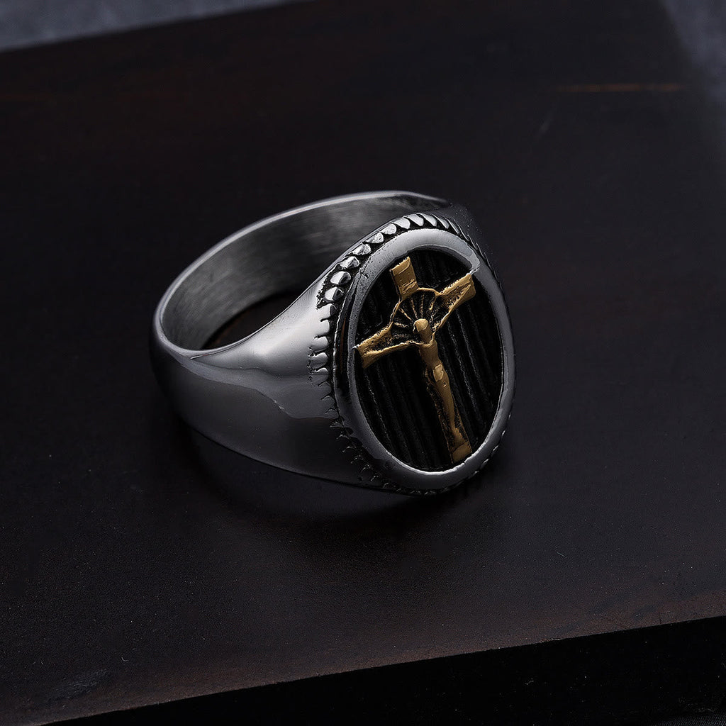 Anillo de Titanio con Crucifijo Sencillo Estilo Retro: Protección y Fuerza