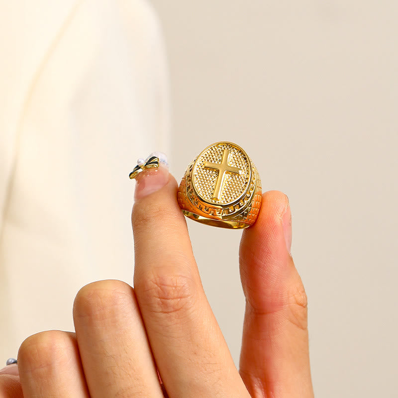 Anillo de Fe Divina con Cruz Única Estilo Clásico