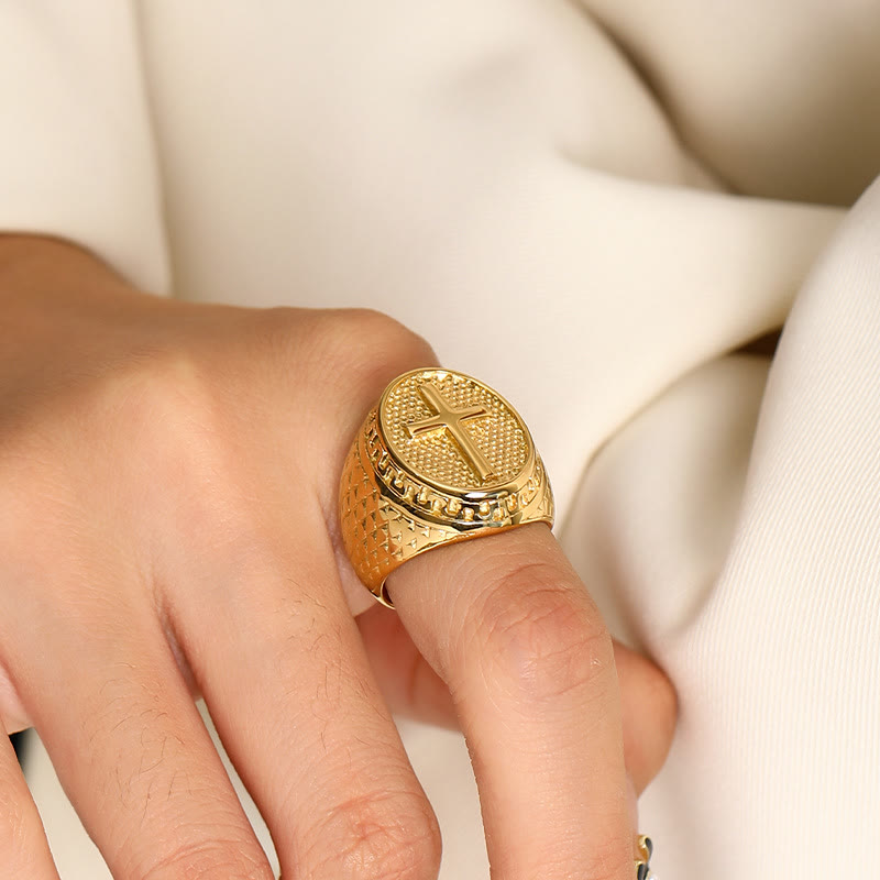 Anillo de Fe Divina con Cruz Única Estilo Clásico