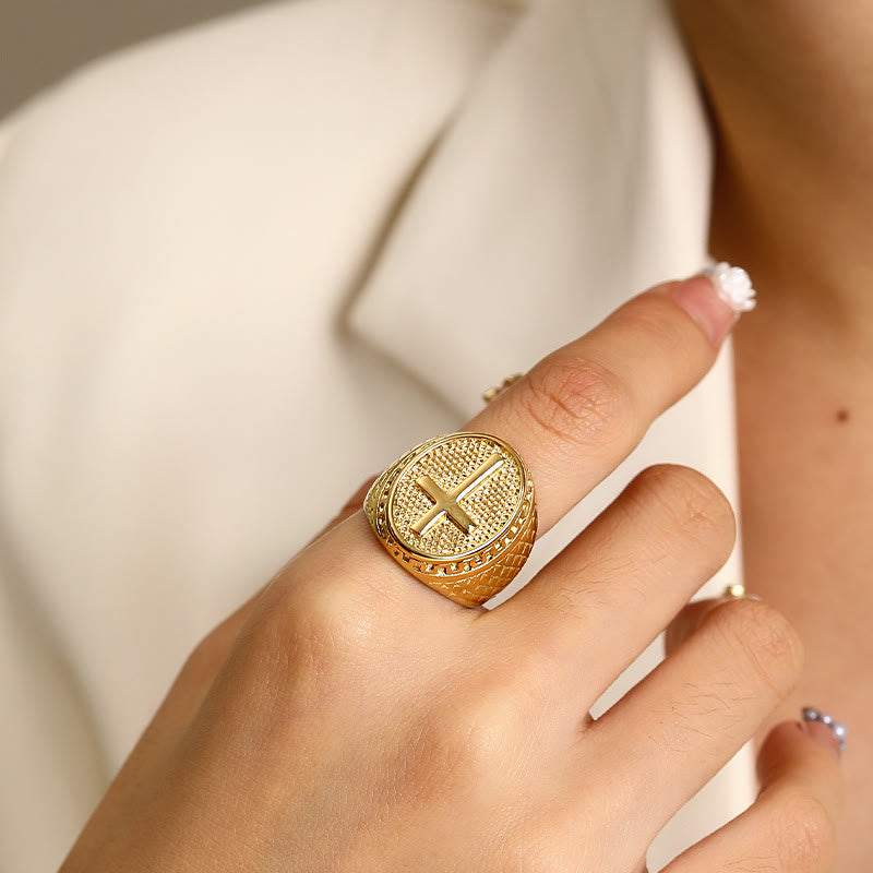 Anillo de Fe Divina con Cruz Única Estilo Clásico