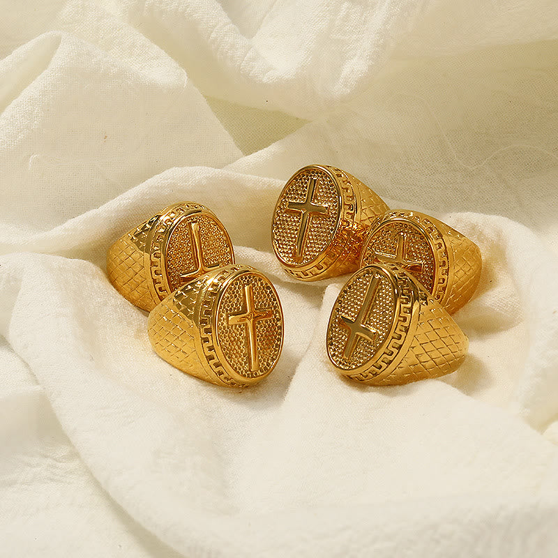 Anillo de Fe Divina con Cruz Única Estilo Clásico