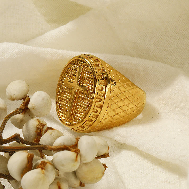 Anillo de Fe Divina con Cruz Única Estilo Clásico