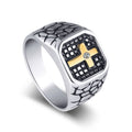 Anillo de Fe Divina con Cruz y Patrón de Piedra Agrietada Estilo Clásico