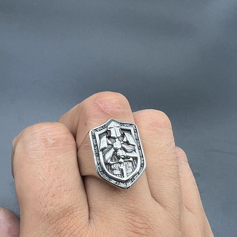 Anillo de Protección Sagrada Escudo de las Cruzadas Estilo Clásico