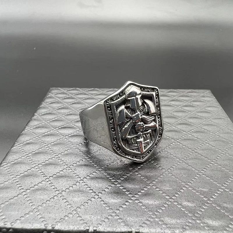 Anillo de Protección Sagrada Escudo de las Cruzadas Estilo Clásico