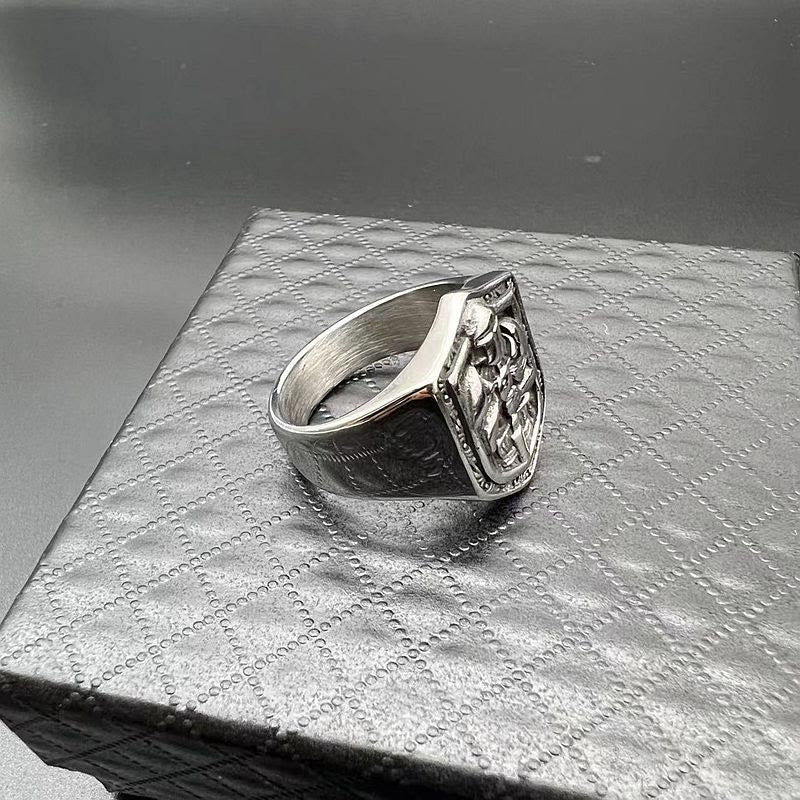 Anillo de Protección Sagrada Escudo de las Cruzadas Estilo Clásico