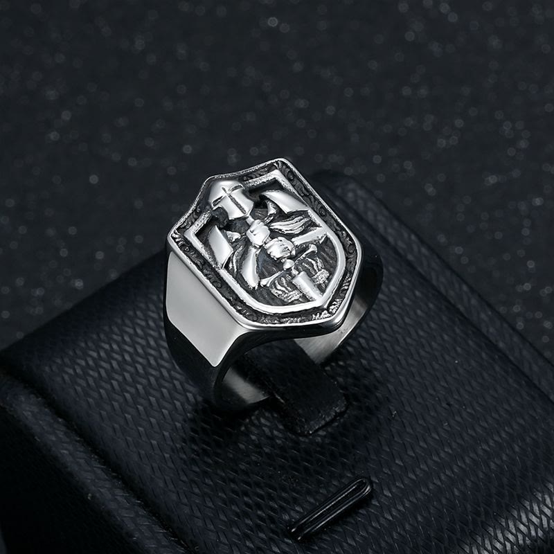 Anillo de Protección Sagrada Escudo de las Cruzadas Estilo Clásico