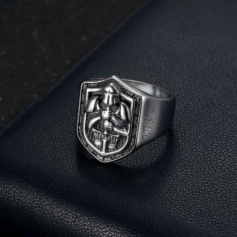 Anillo de Protección Sagrada Escudo de las Cruzadas Estilo Clásico
