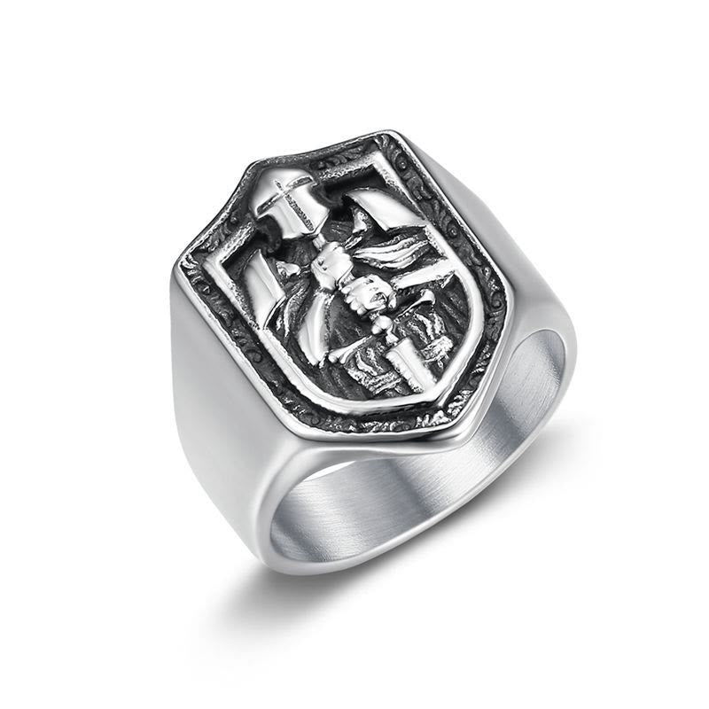 Anillo de Protección Sagrada Escudo de las Cruzadas Estilo Clásico