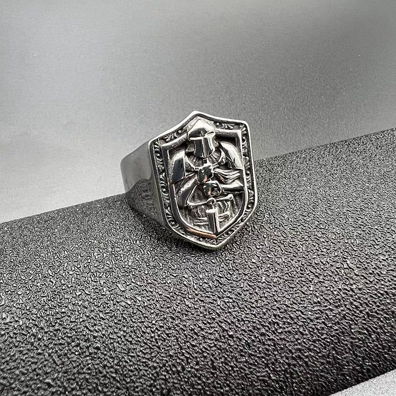 Anillo de Protección Sagrada Escudo de las Cruzadas Estilo Clásico
