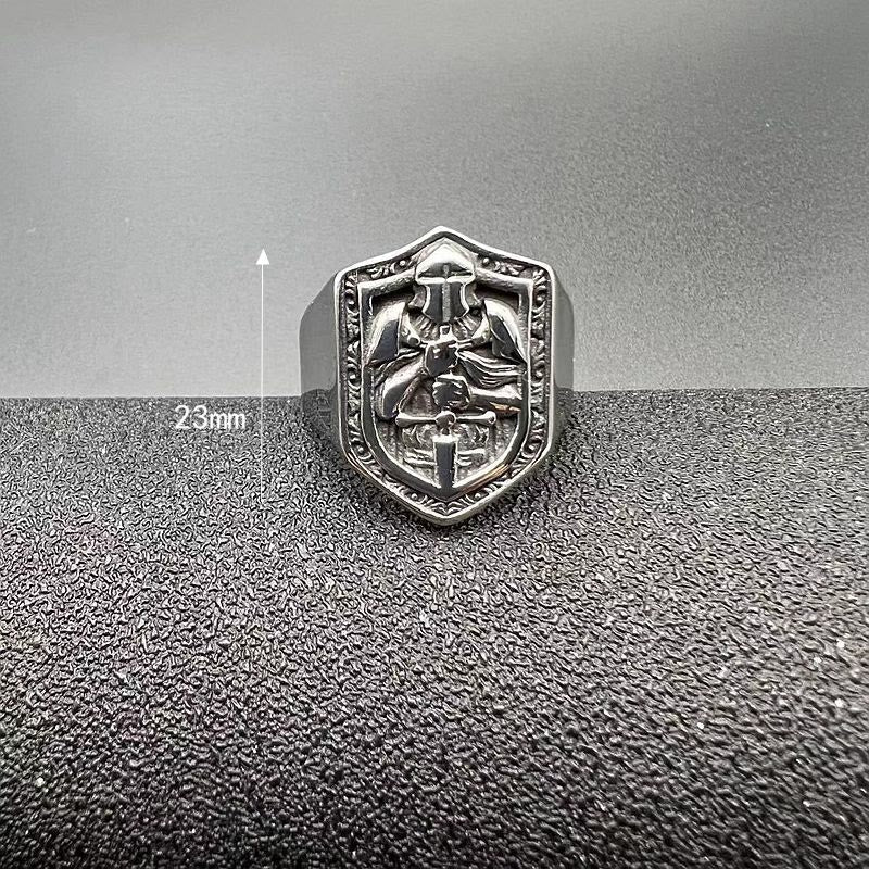 Anillo de Protección Sagrada Escudo de las Cruzadas Estilo Clásico