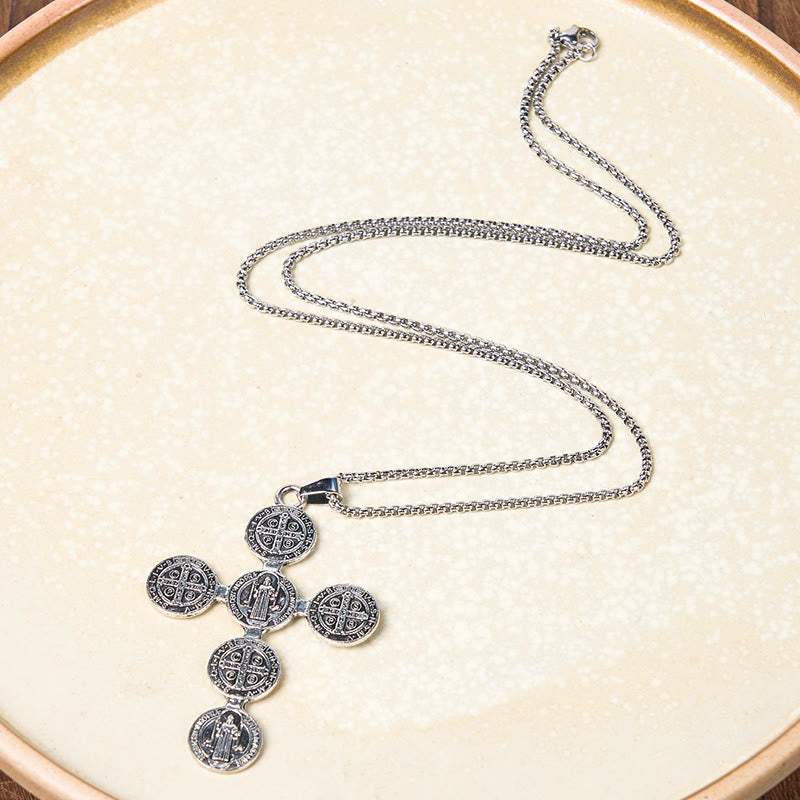 Collar con Dije de Protección Divina Cruz de San Benito Estilo Retro Clásico