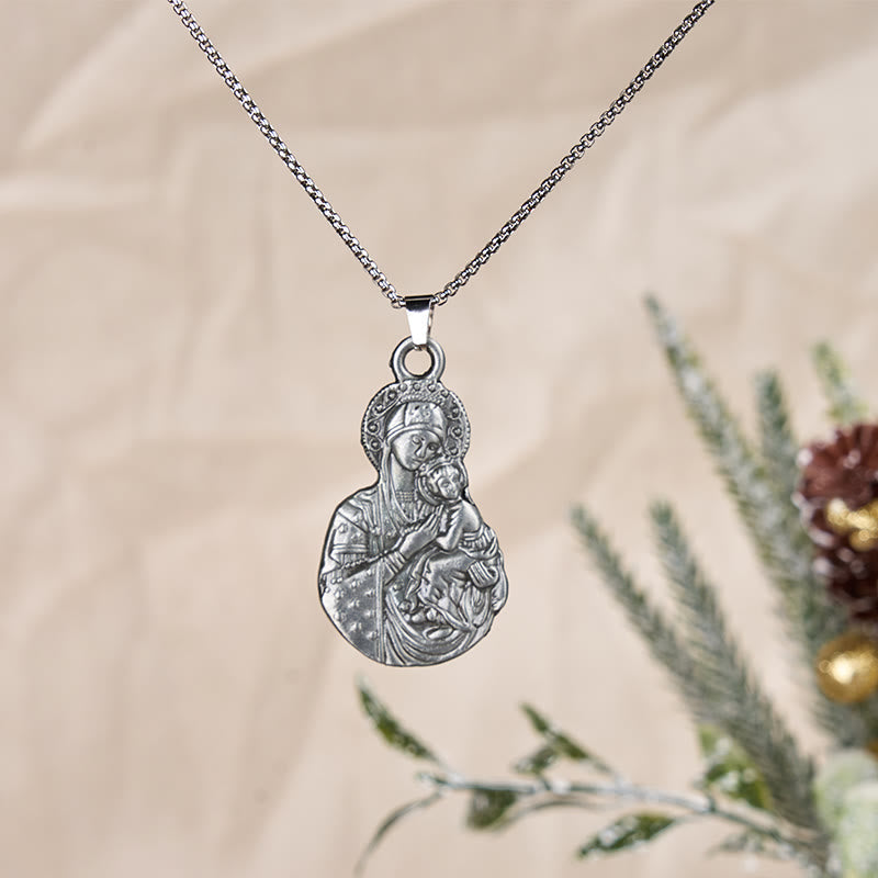 Collar con Dije Símbolo de Fe de la Virgen y el Niño Estilo Clásico