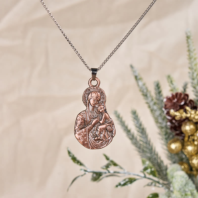Collar con Dije Símbolo de Fe de la Virgen y el Niño Estilo Clásico