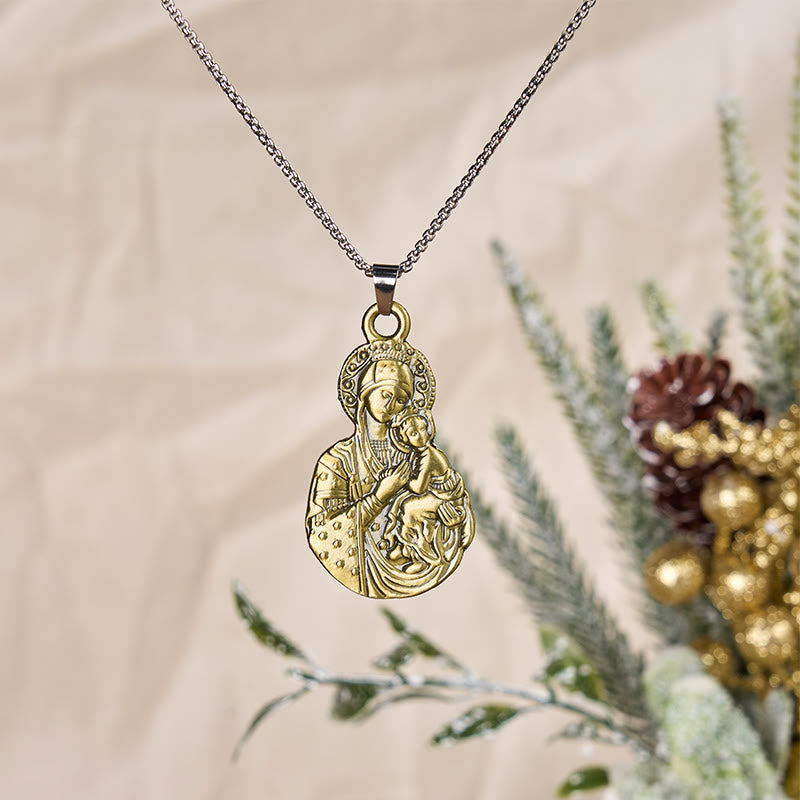 Collar con Dije Símbolo de Fe de la Virgen y el Niño Estilo Clásico