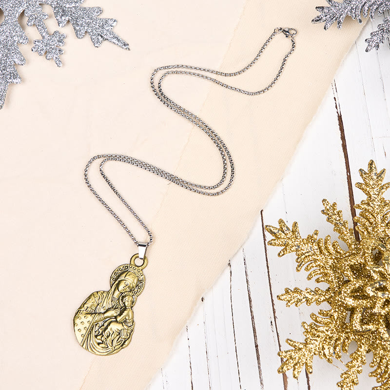 Collar con Dije Símbolo de Fe de la Virgen y el Niño Estilo Clásico