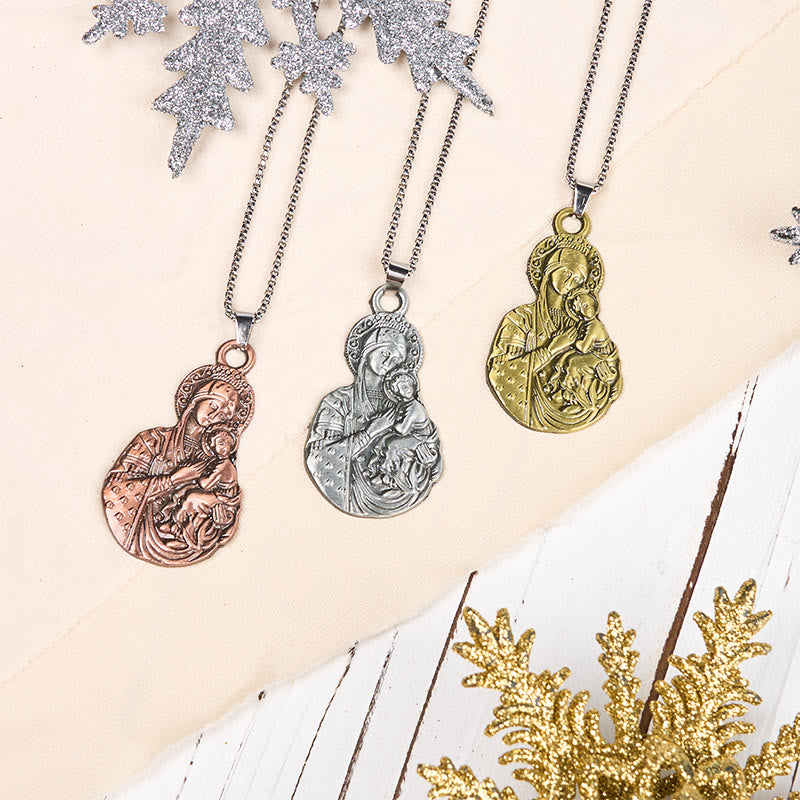 Collar con Dije Símbolo de Fe de la Virgen y el Niño Estilo Clásico