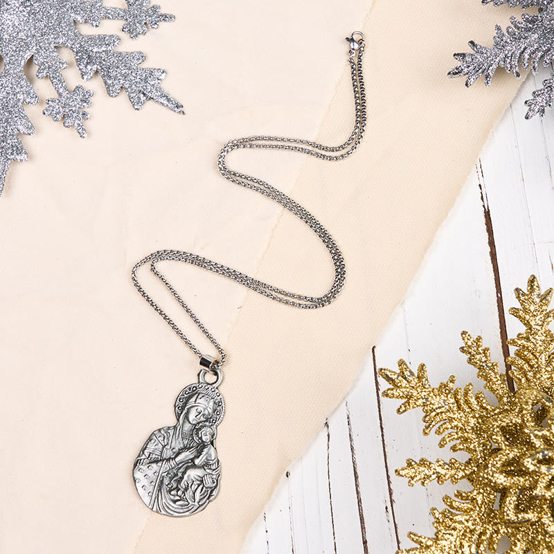 Collar con Dije Símbolo de Fe de la Virgen y el Niño Estilo Clásico