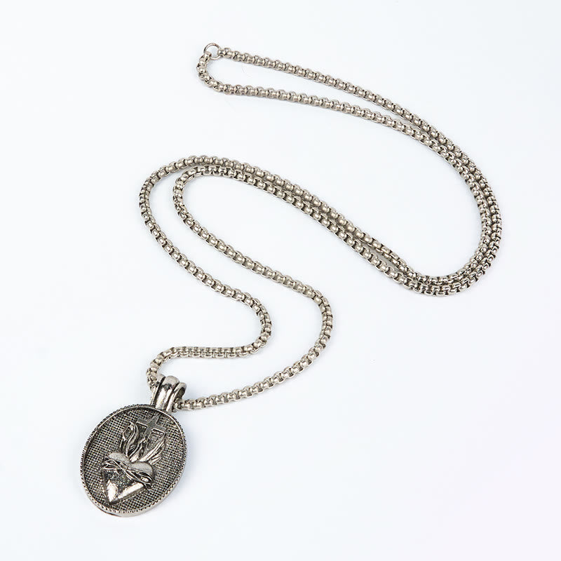 Collar con Dije Emblema Divino del Sagrado Corazón Estilo Vintage