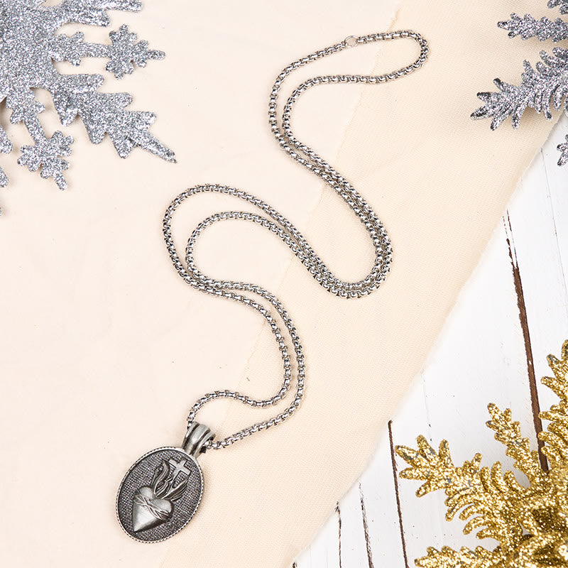 Collar con Dije Emblema Divino del Sagrado Corazón Estilo Vintage