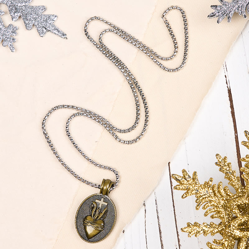 Collar con Dije Emblema Divino del Sagrado Corazón Estilo Vintage