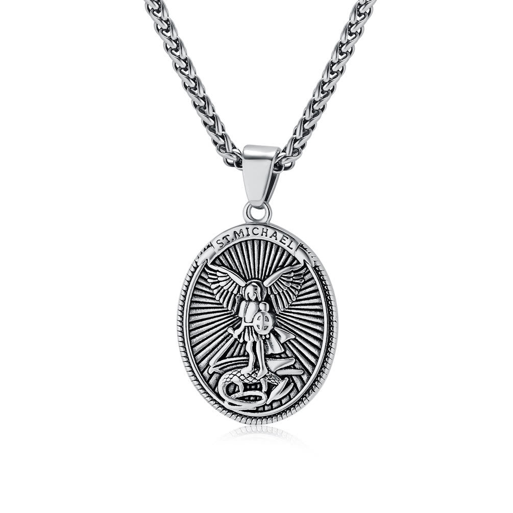 Collar con Dije de San Miguel Arcángel Efesios 6:10 Estilo Clásico