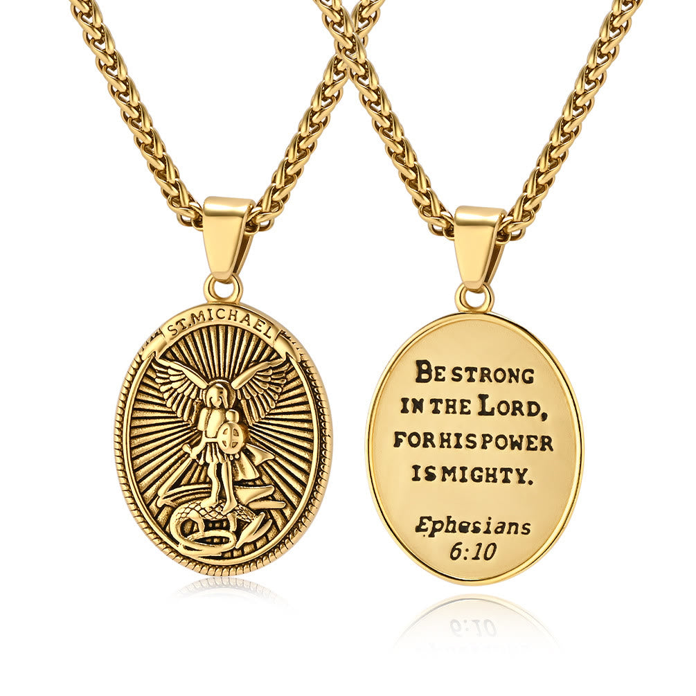 Collar con Dije de San Miguel Arcángel Efesios 6:10 Estilo Clásico