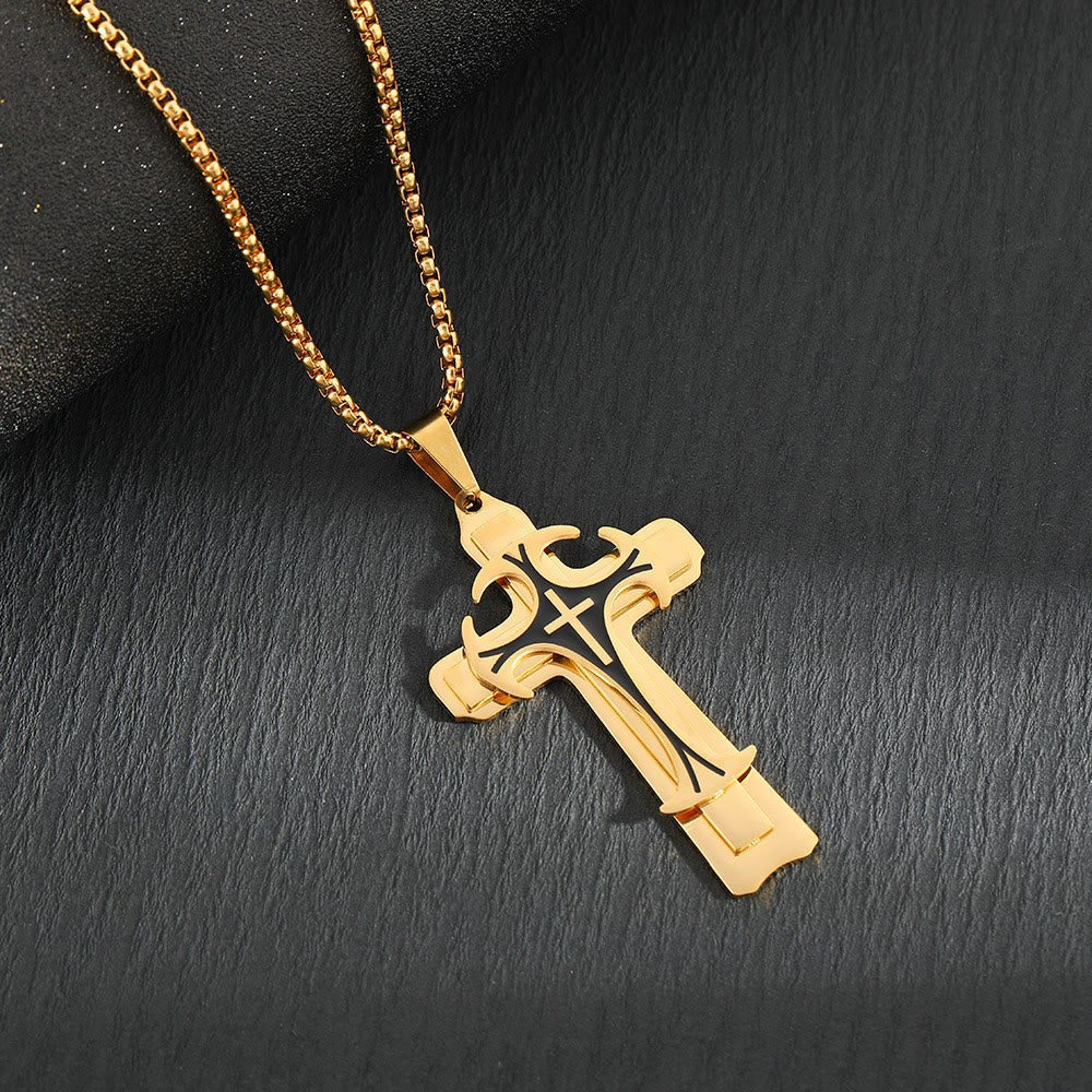 Collar con Dije de Cruz de Doble Capa Estilo Moderno
