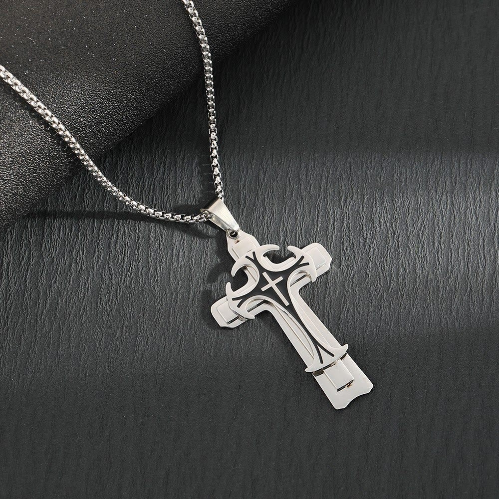 Collar con Dije de Cruz de Doble Capa Estilo Moderno