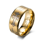 Anillo de Cruz Grabado "Fe y Fuerza" Estilo Moderno