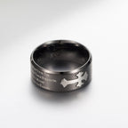 Anillo de Cruz Grabado "Fe y Fuerza" Estilo Moderno