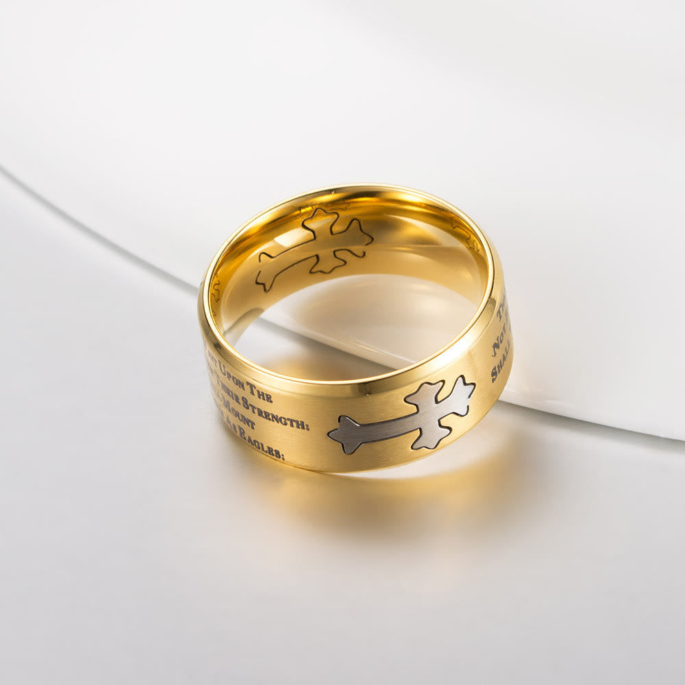 Anillo de Cruz Grabado "Fe y Fuerza" Estilo Moderno