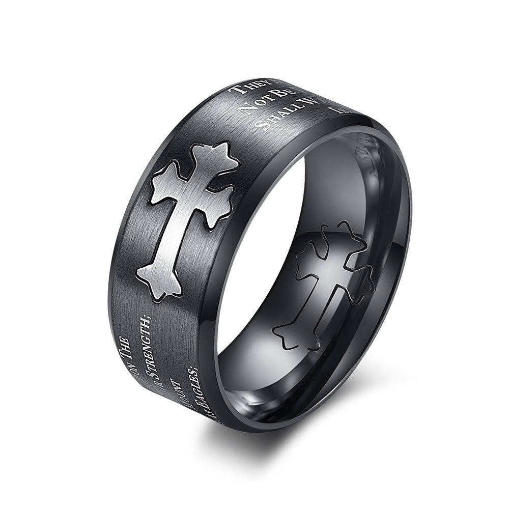 Anillo de Cruz Grabado "Fe y Fuerza" Estilo Moderno
