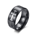 Anillo de Cruz Grabado "Fe y Fuerza" Estilo Moderno