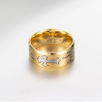 Anillo de Cruz Grabado "Fe y Fuerza" Estilo Moderno