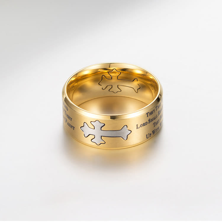 Anillo de Cruz Grabado "Fe y Fuerza" Estilo Moderno